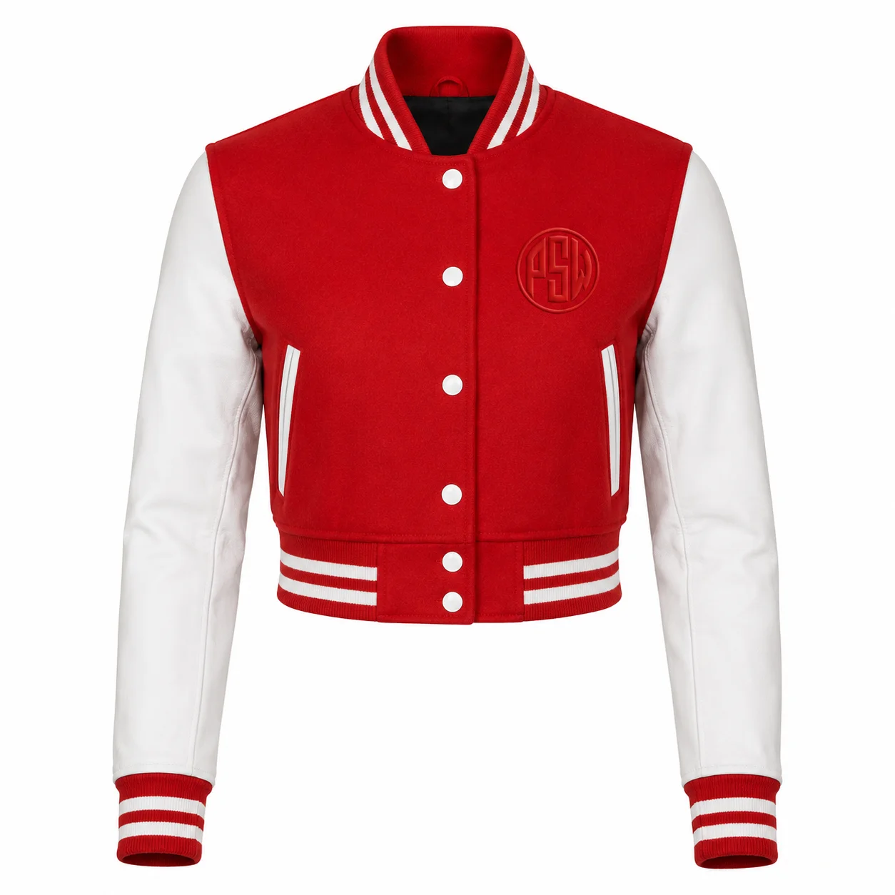 Custom Letterman Crop Jackets - Wool Body with Genuine Leather Sleeves